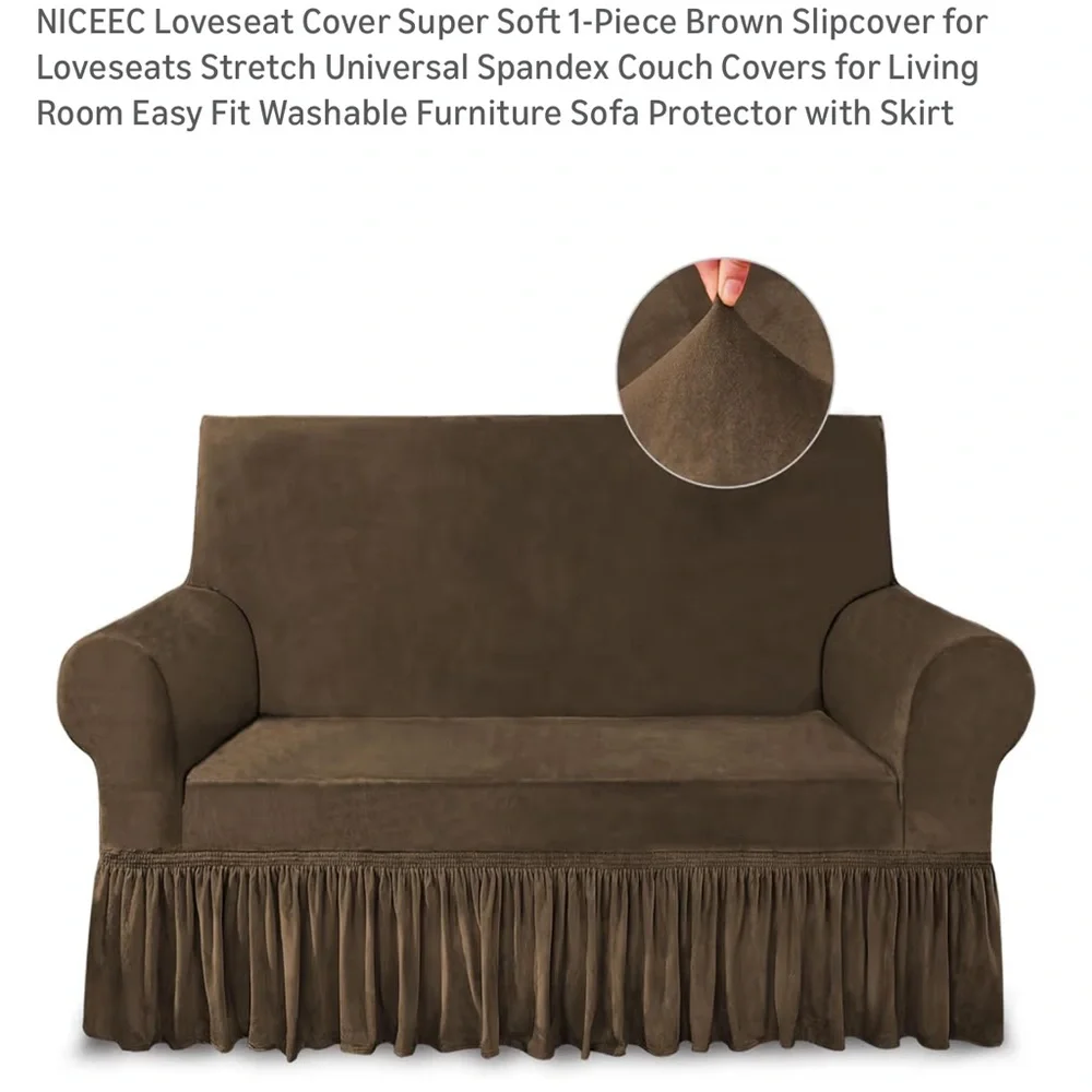 Brown Loveseat Cover with Skirt